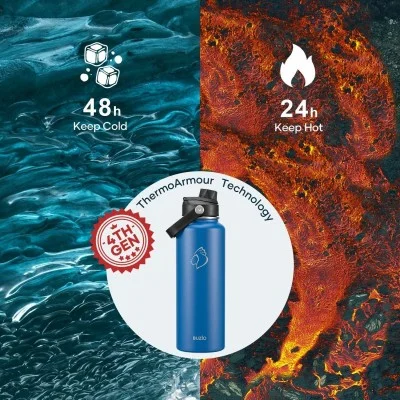 Buzio Duet Series Water Bottle with 2 Lids and Sleeve 1.2L - Blue